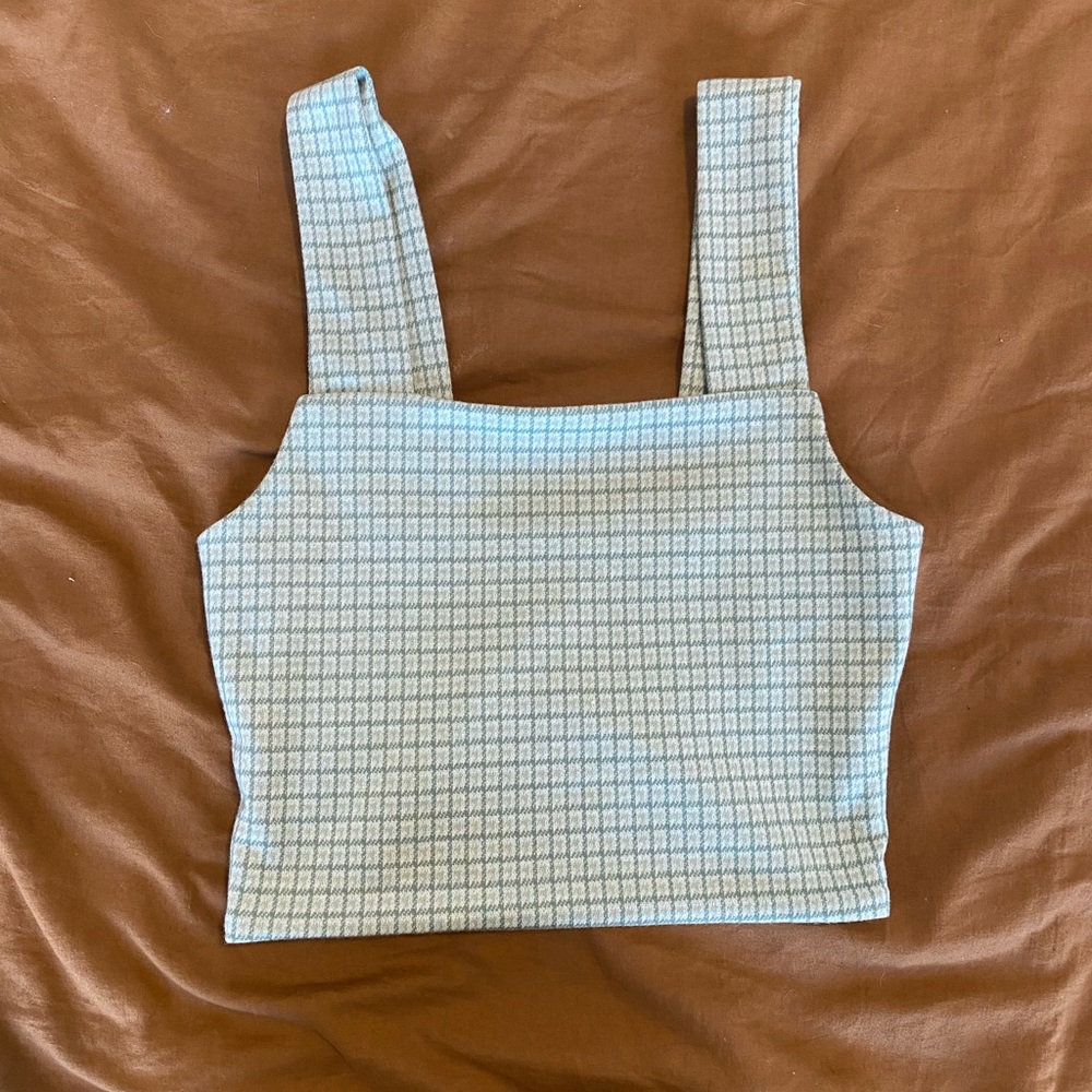 american eagle sage green plaid crop top